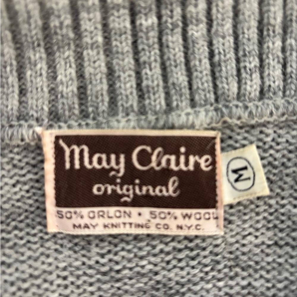 Vintage May Claire Wool Orlon Blend Gray Knit Button-Up Cardigan Duster Coat M - Picture 5 of 7